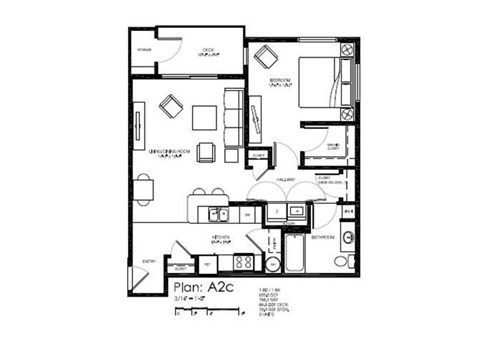 A black and white image of a floor plan labeled Plan A2c.